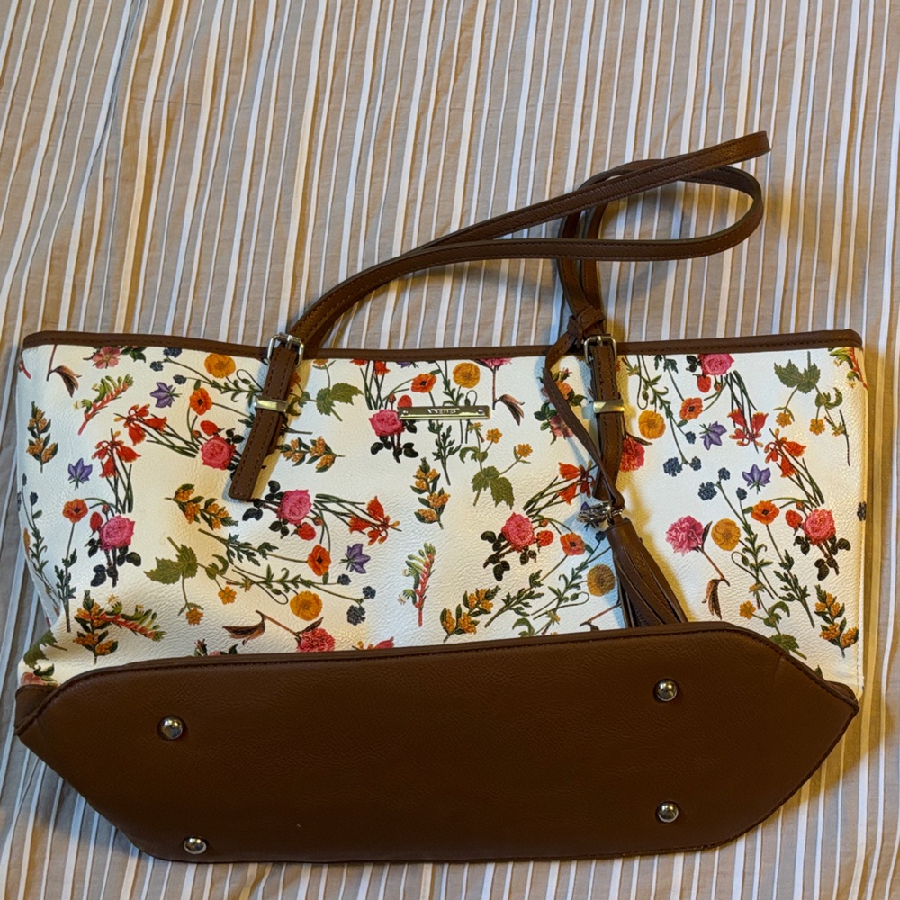 Nine West Floral White and Brown Tote